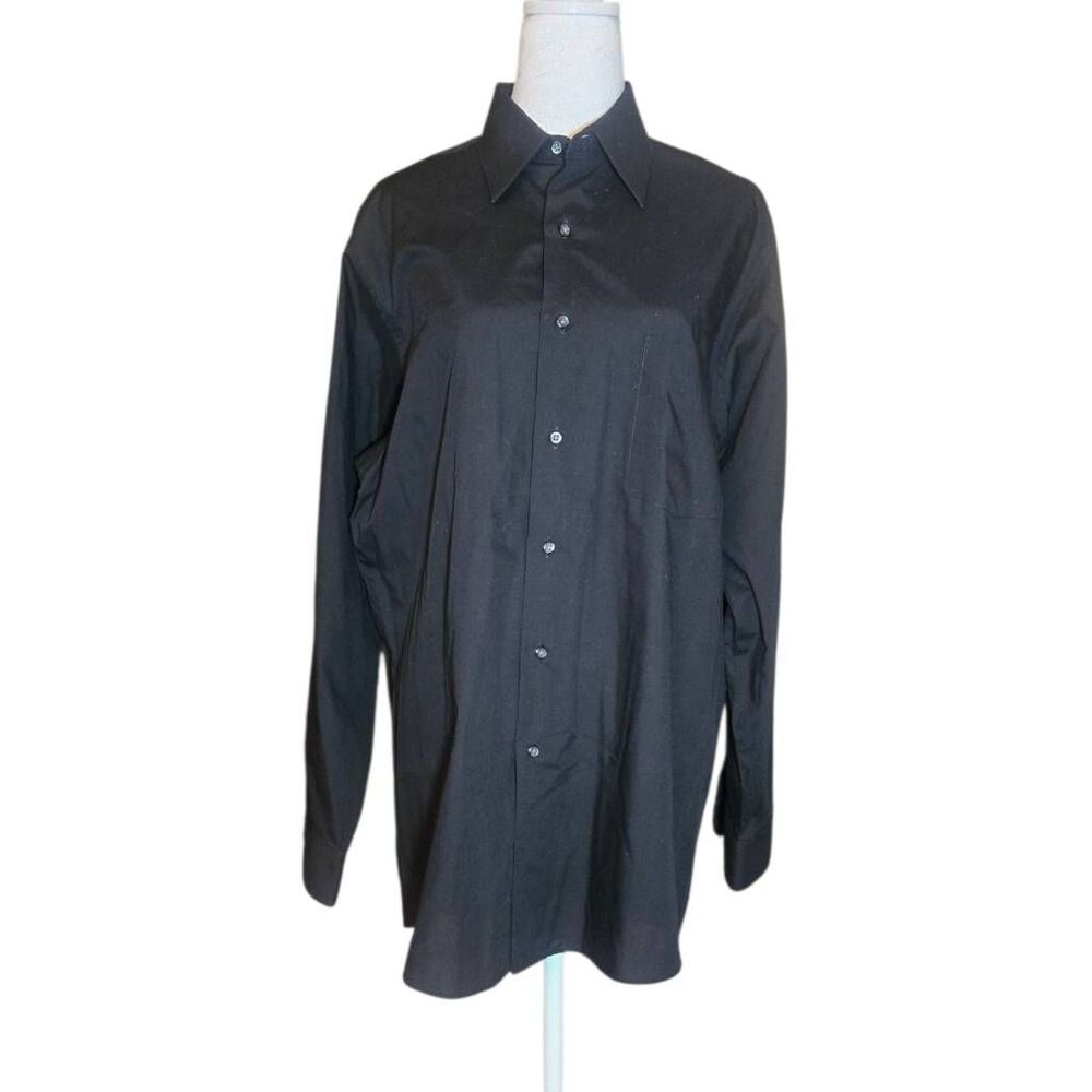 Van Heusen Mens Size 16 32/33 Black Poplin Dress Shirt